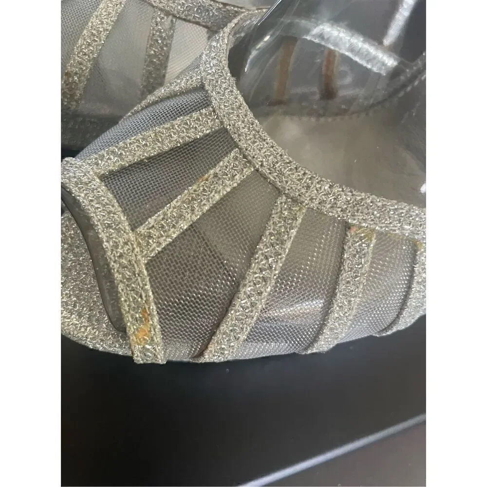 Adrianna Papell Silver Peep Toe Mesh Platform Heels Metallic Size 9M